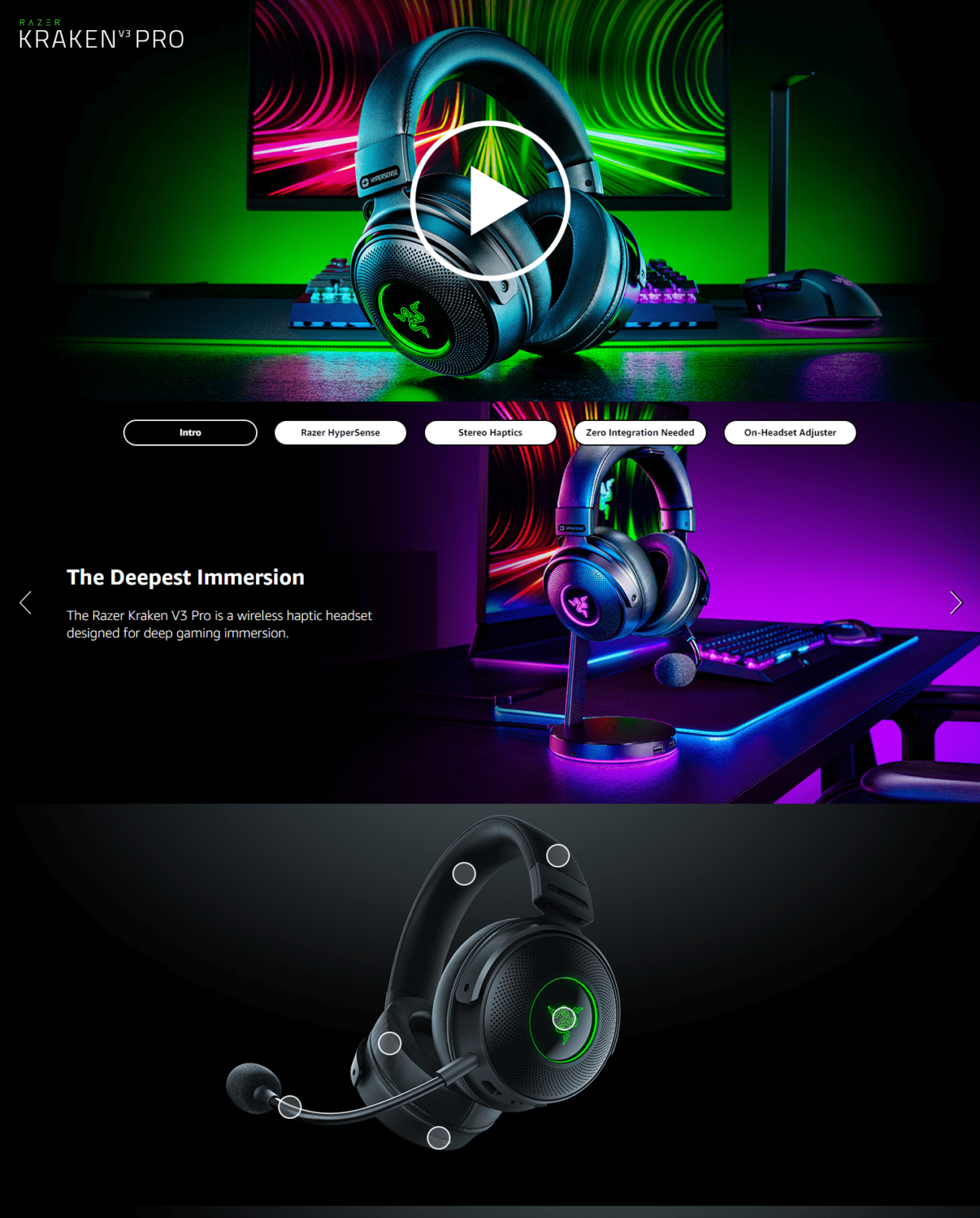 Razer Kraken V3 Pro HyperSense Wireless Gaming Headset W Haptic