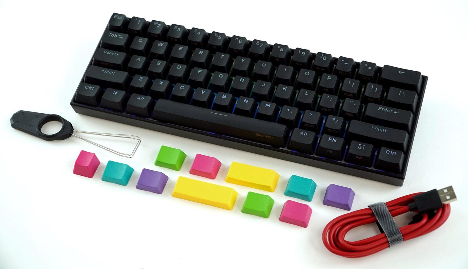 Anne Pro Mechanical Keyboard Black Wired Wireless Dual Mode Full Rgb Double Shot Pbt