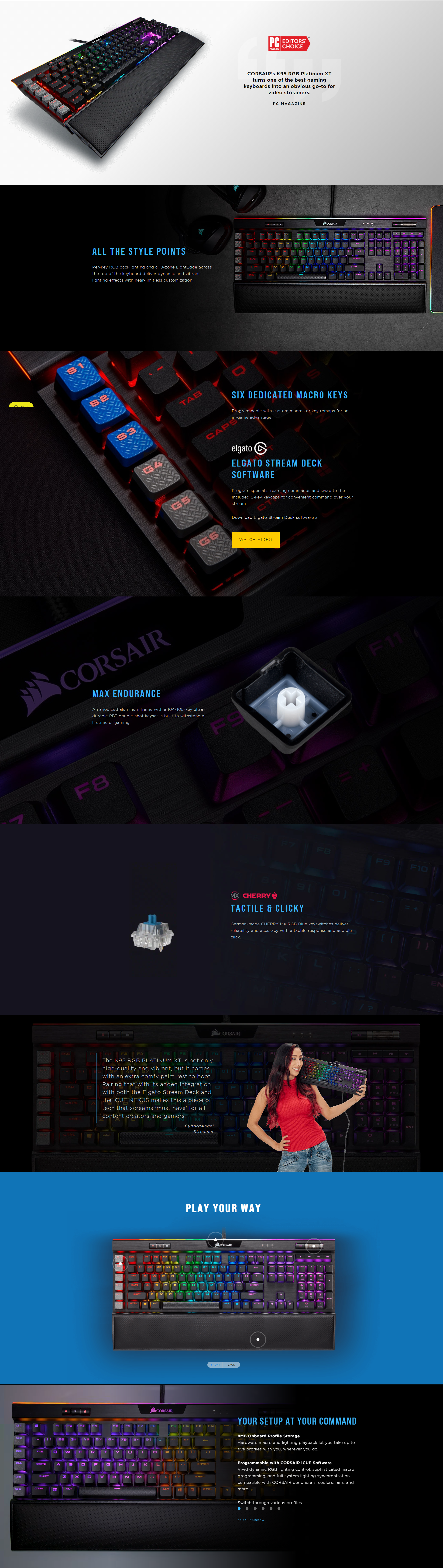 Corsair K95 Rgb Platinum Xt Mechanical Gaming Keyboard Cherry Mx Blue Tech Arc