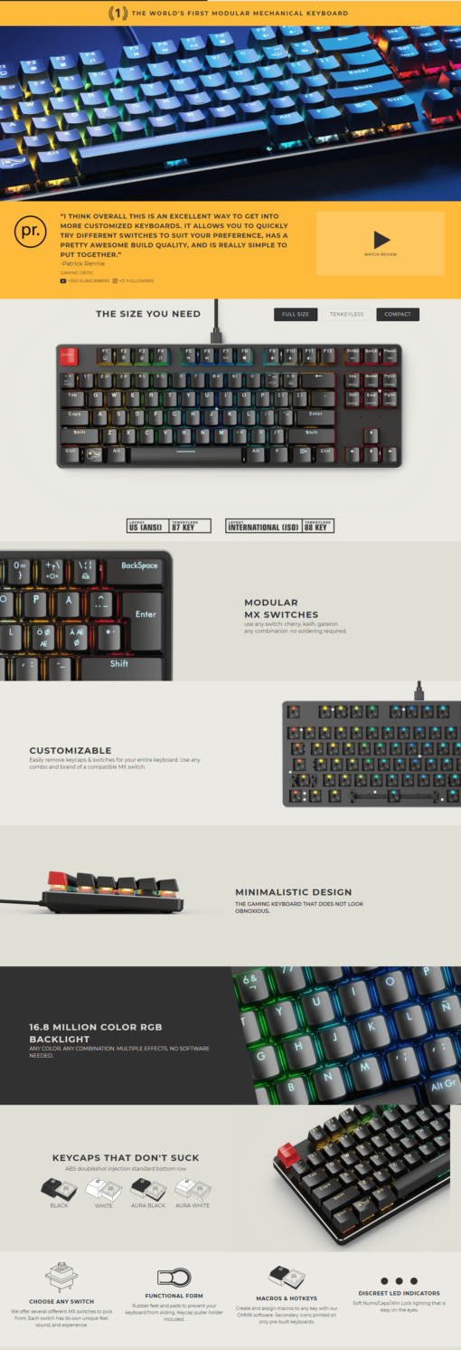 Glorious GMMKTKLBRN RGB Modular Mechanical Keyboard Tenkeyless