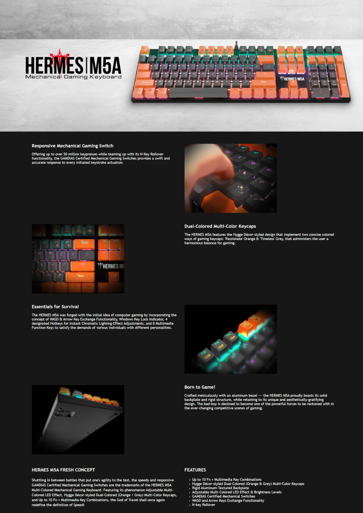 GAMDIAS Hermes M5A Mechanical Gaming Keyboard Blue Switches Tech Arc