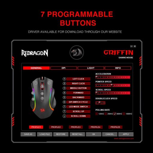 Redragon M607 Griffin 7200DPI RGB Gaming Mouse - Image 5