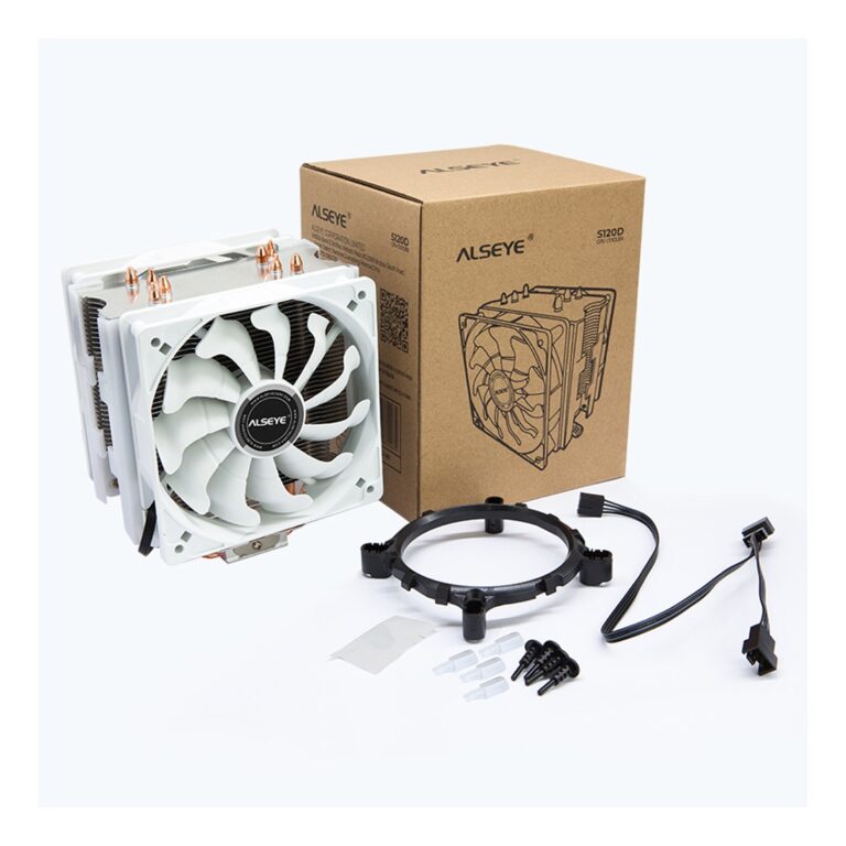 Alseye S120D 4 Heat Pipes Dual Fan CPU Air Cooler White Tech Arc