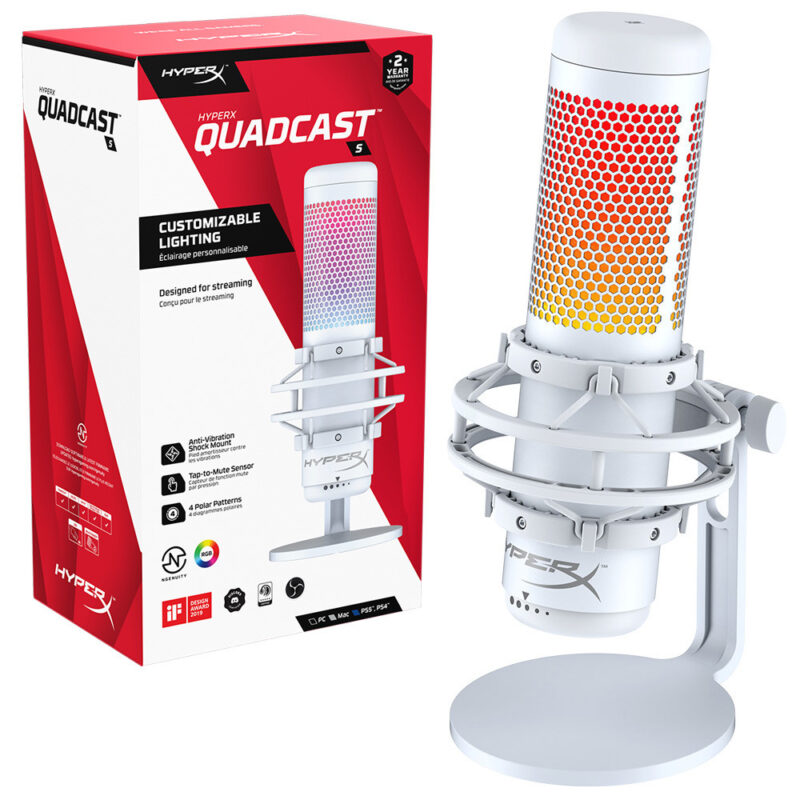 HyperX QuadCast S – RGB USB Condenser Microphone - White - Tech Arc