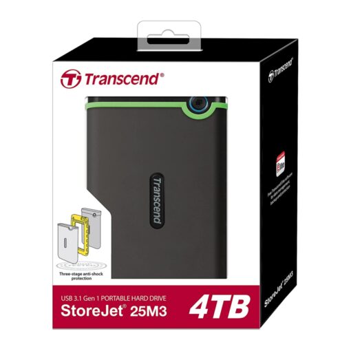 Transcend StoreJet 25M3 USB 3.1 Portable Hard Drive HDD - Black - 4TB