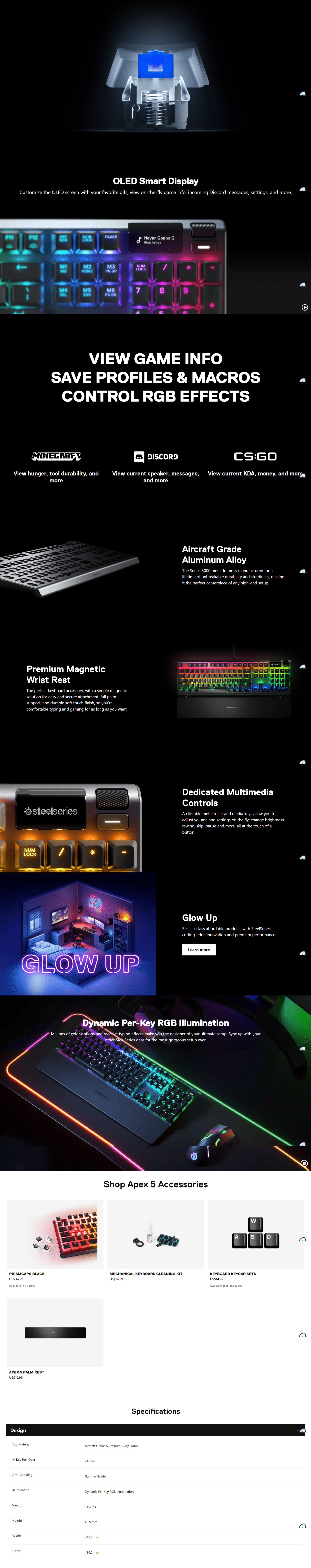  SteelSeries Apex 5 Hybrid mechanical Keyboard OLED