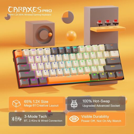 Redragon CARAXES PRO K644CGO-RGB-PRO Wired 60% Mechanical Keyboard - Cream Grey And Orange - Image 2