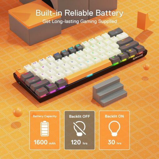 Redragon CARAXES PRO K644CGO-RGB-PRO Wired 60% Mechanical Keyboard - Cream Grey And Orange - Image 4