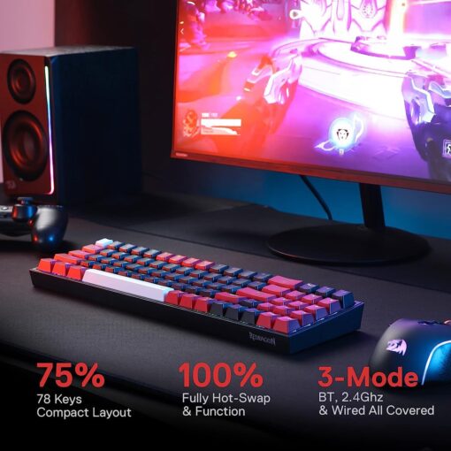 Redragon K628 PRO 75% 78 Keys 3-Mode Wireless RGB Gaming Keyboard - Image 2