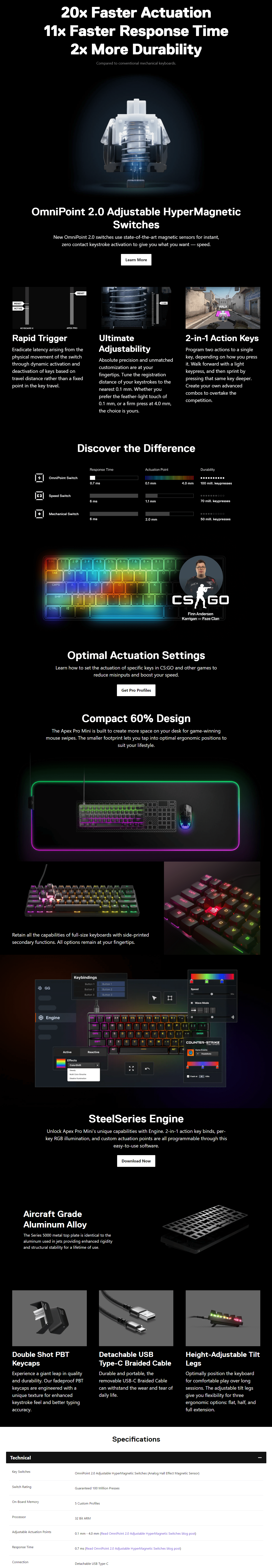 SteelSeries Apex Pro Mini Tournament-Ready 60% Form Factor OmniPoint 2.0  Adjustable Switches Gaming Keyboard - Tech Arc