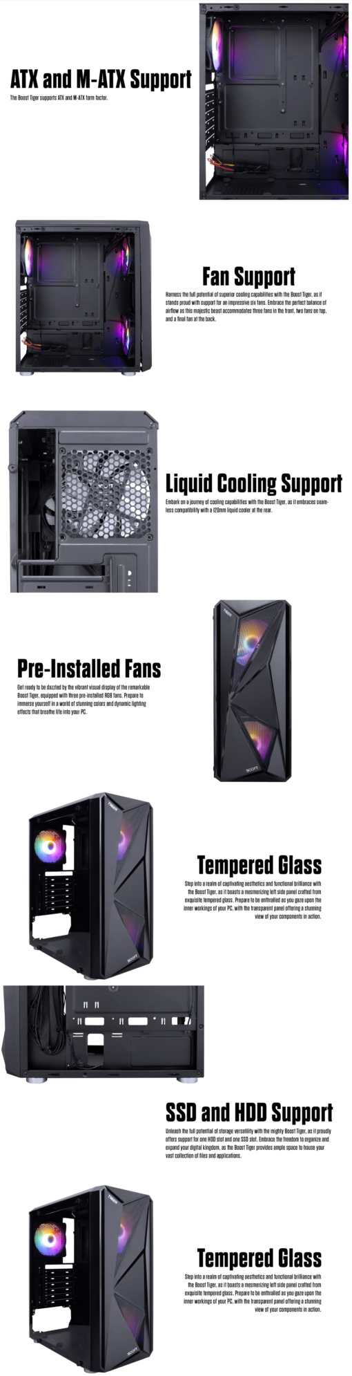 Boost Tiger RGB Mid-Tower ATX Case With 3 RGB Fans - Free Shipping