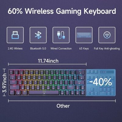 TMKB T63 Gaming Keyboard Wireless,Triple Mode BT5.0/2.4G/USB-C ...