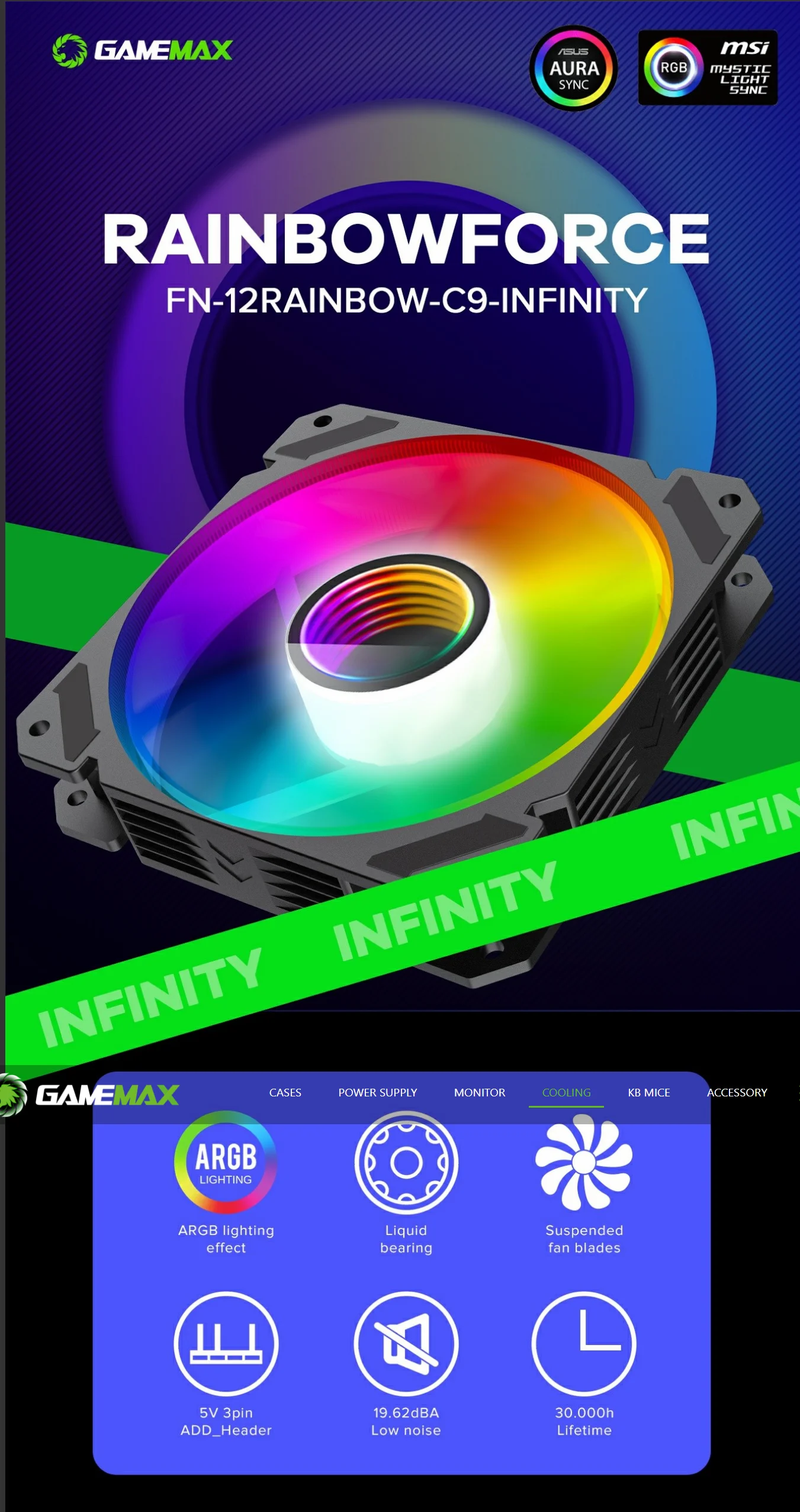GAMEMAX 2022 FN-12Rainbow-C9-Infinity ARGB Fan
