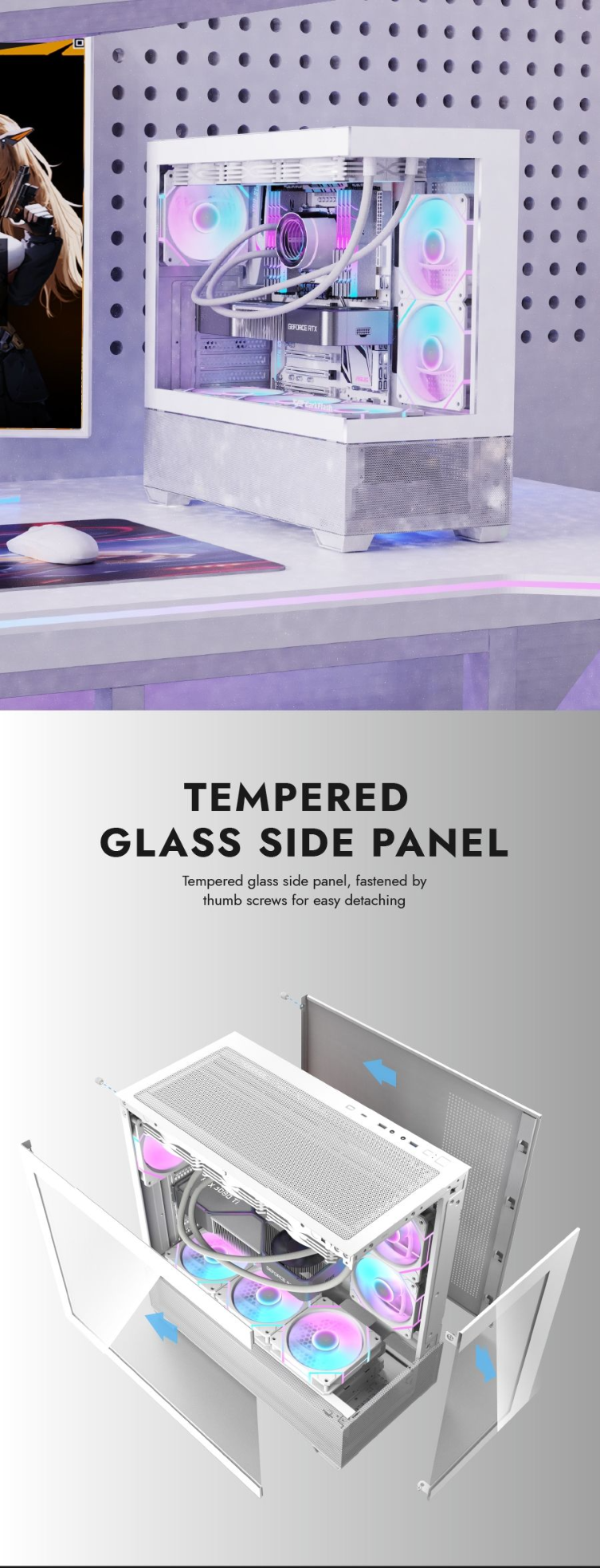 Darkflash DS900 Air ATX Panoramic Glass Slide Panel PC Gaming Case - White