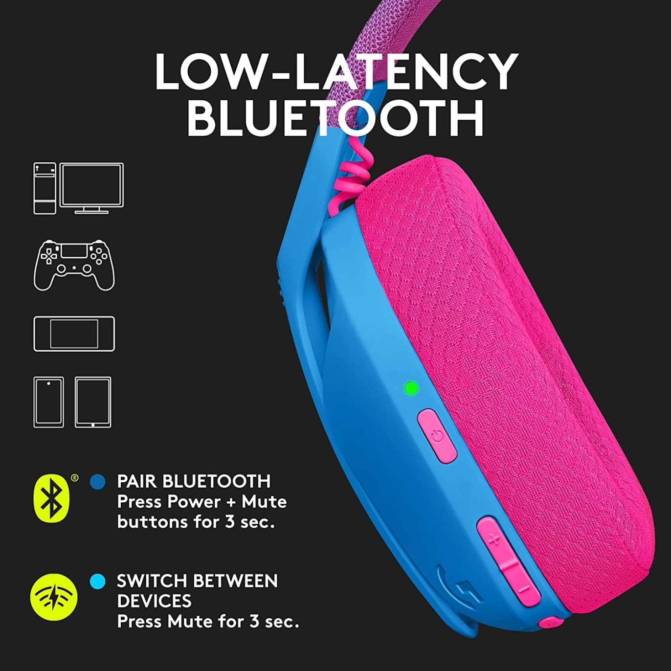 Logitech G435 LIGHTSPEED Wireless BT Gaming Headset - Blue and Raspberry