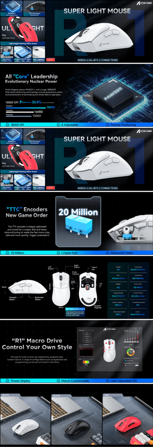 ATTACK SHARK R1 Wireless Gaming Mouse Price in Pakistan