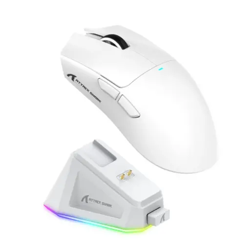 ATTACK SHARK X11 Wireless Gaming Mouse with Charging Dock - White - Image 2