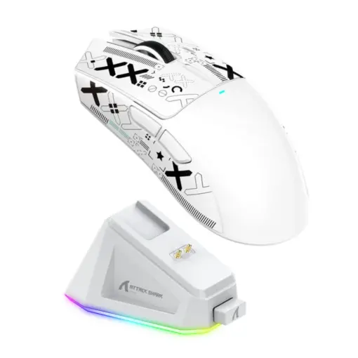 ATTACK SHARK X11 Wireless Gaming Mouse with Charging Dock - White