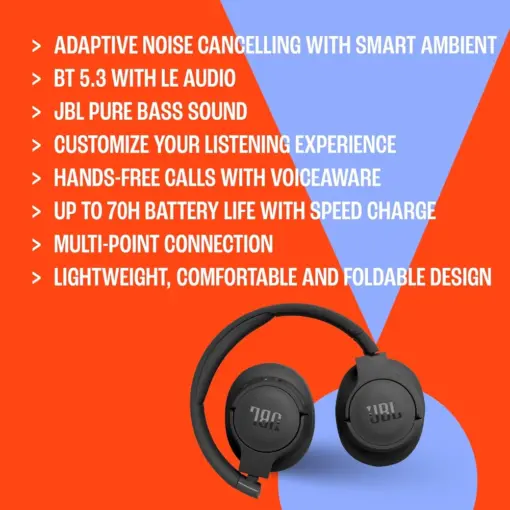 JBL Tune 770NC Adaptive Noise Cancelling Wireless Over-Ear Headphones - Black - Image 4