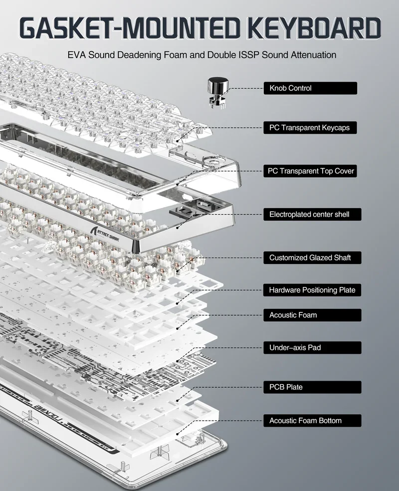ATTACK SHARK K75 Pro Transparent Mechanical Keyboard