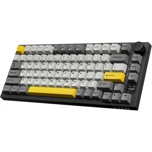 Ajazz AK820 Pro 75% Custom Mechanical Gaming Keyboard, Gasket-Mounted with TFT Smart Display & Knob, Bluetooth 5.1/2.4G Wireless/Type-C Wired (Black/Grey Yellow, Flying Fish Switch) - Image 2