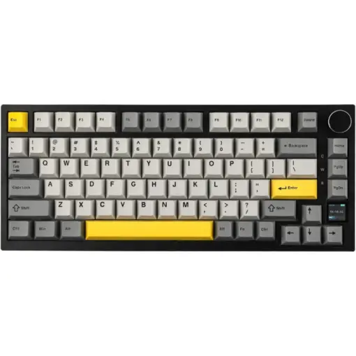 Ajazz AK820 Pro 75% Custom Mechanical Gaming Keyboard, Gasket-Mounted with TFT Smart Display & Knob, Bluetooth 5.1/2.4G Wireless/Type-C Wired (Black/Grey Yellow, Gift Switch)