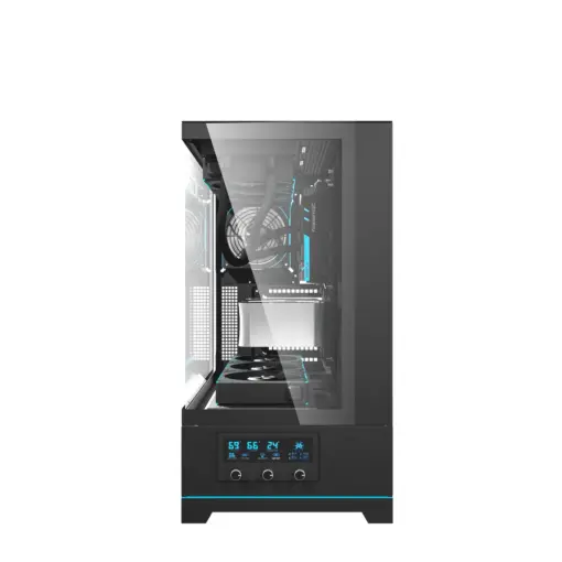 darkFlash DY451 Pro Tempered Glass ATX PC Case, 2x USB 3.0, 1x Type-C, Four-Level Cooling System, Adjustable Fan Speed, Temperature Display, 4x Pre-Installed ARGB Fans - Black - Image 4