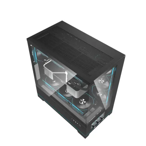 darkFlash DY451 Pro Tempered Glass ATX PC Case, 2x USB 3.0, 1x Type-C, Four-Level Cooling System, Adjustable Fan Speed, Temperature Display, 4x Pre-Installed ARGB Fans - Black - Image 5