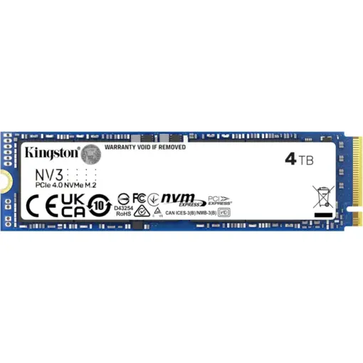 Kingston NV3 SNV3S/4000G 4TB M.2 2280 NVMe SSD, PCIe 4.0 Gen 4x4, Up to 6000 MB/s