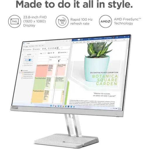 Lenovo L24e-40 23.8" 100Hz FHD VA Monitor, 1920 x 1080, AMD FreeSync, 4ms, 250nits, 72% NTSC Color Coverage, Eyesafe 2.0 and TÜV Hardware Low Blue Light, 1x HDMI 1.4/1x VGA - Image 4