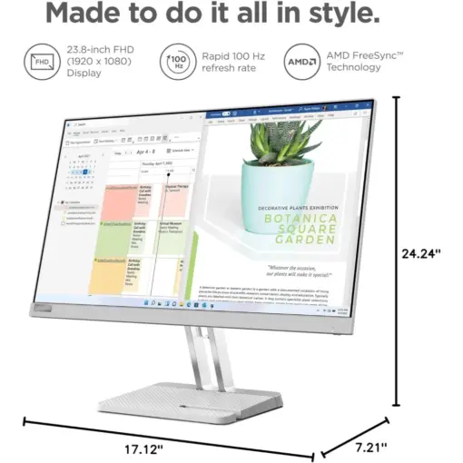 Lenovo L24e-40 23.8" 100Hz FHD VA Monitor, 1920 x 1080, AMD FreeSync, 4ms, 250nits, 72% NTSC Color Coverage, Eyesafe 2.0 and TÜV Hardware Low Blue Light, 1x HDMI 1.4/1x VGA - Image 7