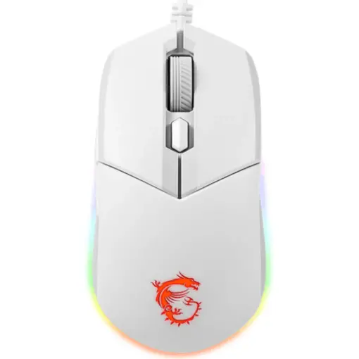 MSI Clutch GM11 Gaming Mouse, 5000 DPI, 10M Omron Switches, Optical Sensor, Symmetrical Ergonomic Design, RGB Mystic Light Compatible, PC/Mac - White