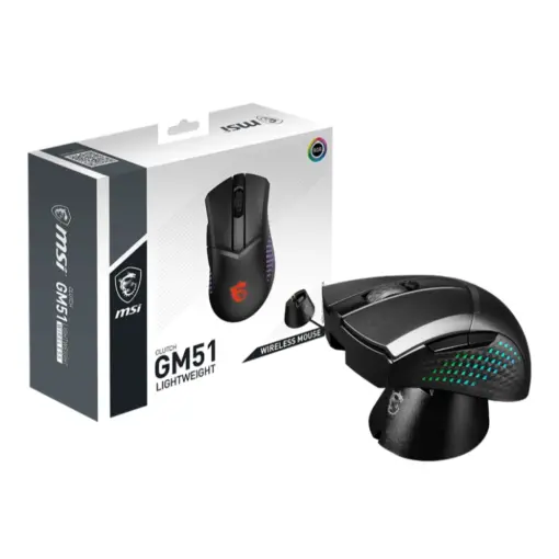 MSI Clutch GM51 Lightweight Wireless Gaming Mouse & Charging Dock, 26K DPI Optical Sensor, 2.4G & Bluetooth, 60M Omron Switches, Fast-Charging, 150Hr Battery, RGB, 5 Programmable Buttons, PC/Mac - Image 5