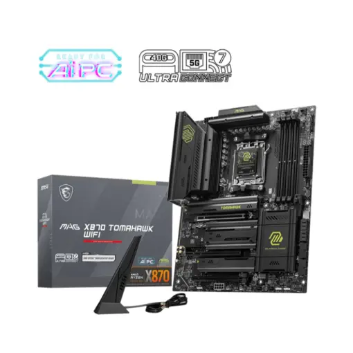 MSI MAG X870 Tomahawk WiFi DDR5 AM5 Gaming Motherboard (AMD Ryzen 9000/8000/7000 Series Processors, PCIe 5.0, M.2 Gen5, SATA 6Gb/s, USB 40Gbps, HDMI/DP, Wi-Fi 7, Bluetooth 5.4, 5Gbps LAN, ATX)