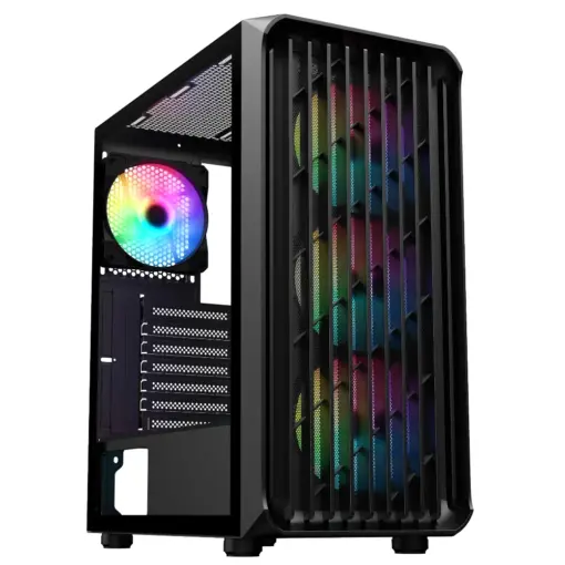 SAMA 205A Tempered Glass ATX Mid Tower Gaming Computer Case, Support ATX/M-ATX/ITX Motherboard, 4× 120mm ARGB Fans Pre-Installed, Front Panel Support 360 Radiator - Black