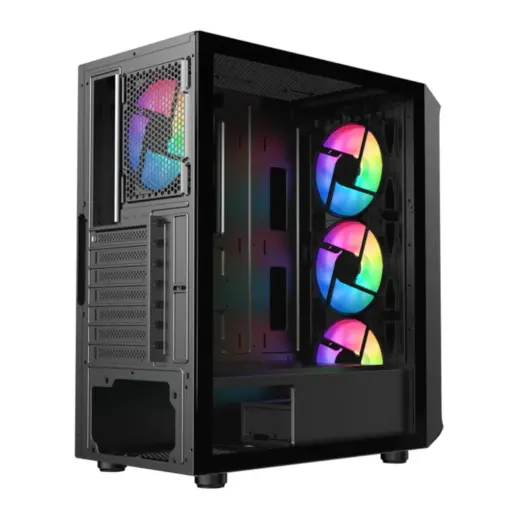 SAMA 205A Tempered Glass ATX Mid Tower Gaming Computer Case, Support ATX/M-ATX/ITX Motherboard, 4× 120mm ARGB Fans Pre-Installed, Front Panel Support 360 Radiator - Black - Image 3