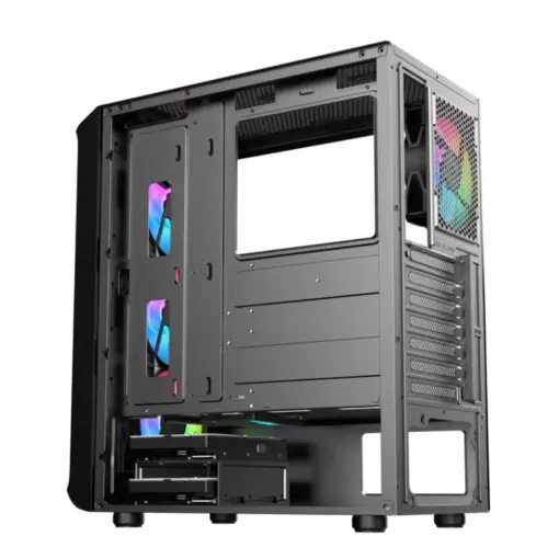 SAMA 205A Tempered Glass ATX Mid Tower Gaming Computer Case, Support ATX/M-ATX/ITX Motherboard, 4× 120mm ARGB Fans Pre-Installed, Front Panel Support 360 Radiator - Black - Image 6