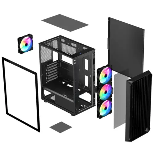 SAMA 205A Tempered Glass ATX Mid Tower Gaming Computer Case, Support ATX/M-ATX/ITX Motherboard, 4× 120mm ARGB Fans Pre-Installed, Front Panel Support 360 Radiator - Black - Image 7