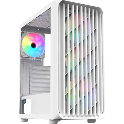 SAMA 205A Tempered Glass ATX Mid Tower Gaming Computer Case, Support ATX/M-ATX/ITX Motherboard, 4× 120mm ARGB Fans Pre-Installed, Front Panel Support 360 Radiator - White