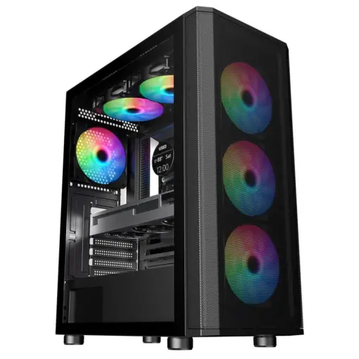 SAMA 3311B Tempered Glass ATX Mid Tower Gaming Case, 1x USB3.0, 2x USB2.0, 3x ARGB Fans Pre-Installed