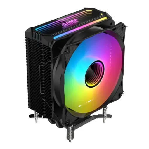 SAMA 4PI ARGB CPU Air Cooler, 4 Heat Copper Pipe, 120mm Cooling Fan, Addressable RGB, Aluminum CPU Heatsink for Intel 775/115X/1700/1200/1366 AMD FM2+/FM2/FM1/AM4/AM3/M2+/AM2/AM5 - Black - Image 2