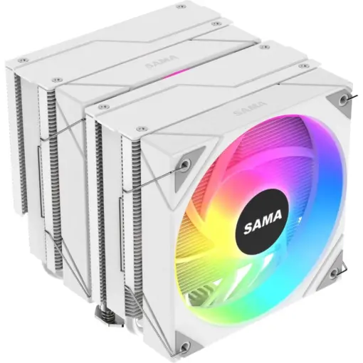 SAMA 6PDW ARGB CPU Air Cooler, 120mm Cooling Fan, Addressable RGB, Aluminum CPU Heatsink for Intel 775/115X/1700/1200/1366 AMD FM2+/FM2/FM1/AM4/AM3/M2+/AM2/AM5 - White - Image 2