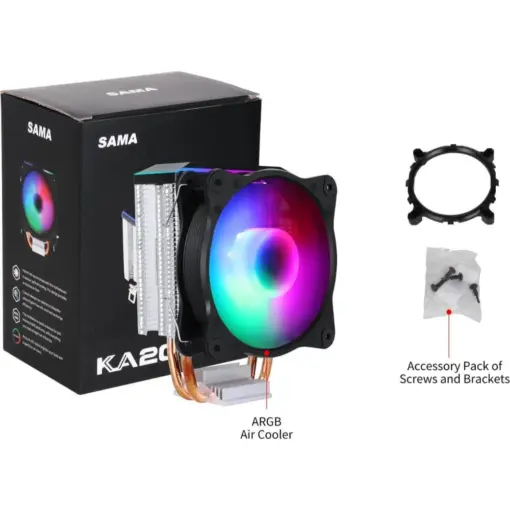 SAMA KA200D Quiet RGB CPU Air Cooler, 9cm Fan with 2 Copper Heat Pipes Universal Gaming Computer Air Cooling Heatsink Radiator, Compatible for AMD/Intel - Black - Image 5