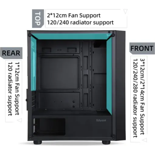 SAMA M203 Tempered Glass Micro ATX Mid Tower Gaming Computer Case w/ 4 × 120mm ARGB Fans Pre-Installed, Support 240mm Liquid Cooling at Top - Image 7