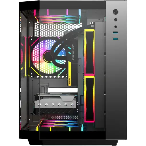 SAMA Neview 2771 Tempered Glass Micro-ATX Tower Gaming Computer Case w/ 3 x ARGB LED Fans (2 x120mm MB Side, 1 x120mm Rear) Pre-Installed, Dual USB3.0 - Black - Image 2