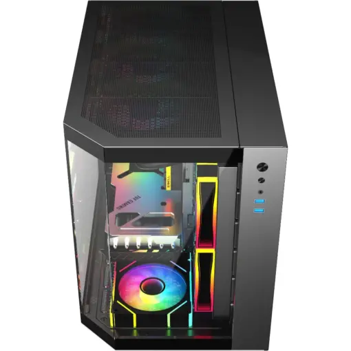 SAMA Neview 2771 Tempered Glass Micro-ATX Tower Gaming Computer Case w/ 3 x ARGB LED Fans (2 x120mm MB Side, 1 x120mm Rear) Pre-Installed, Dual USB3.0 - Black - Image 5