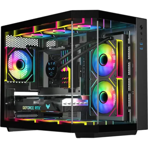 SAMA Neview 2771 Tempered Glass Micro-ATX Tower Gaming Computer Case w/ 3 x ARGB LED Fans (2 x120mm MB Side, 1 x120mm Rear) Pre-Installed, Dual USB3.0 - Black - Image 7