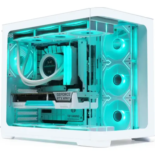 SAMA Neview 2851A ATX Mid-Tower PC Gaming Case, High-Airflow, Sturdy Curved Tempered Glass Front, 4 ARGB PWM Fan Pre-installed with Fan Hub - White