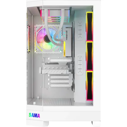 SAMA Neview 3021, Dual USB3.0 and Type C Tempered Glass ATX Full Tower Gaming Computer Case w/ 4 x 120mm ARGB Fans (3 x MB Side, 1 x Rear) Pre-Installed - White - Image 2