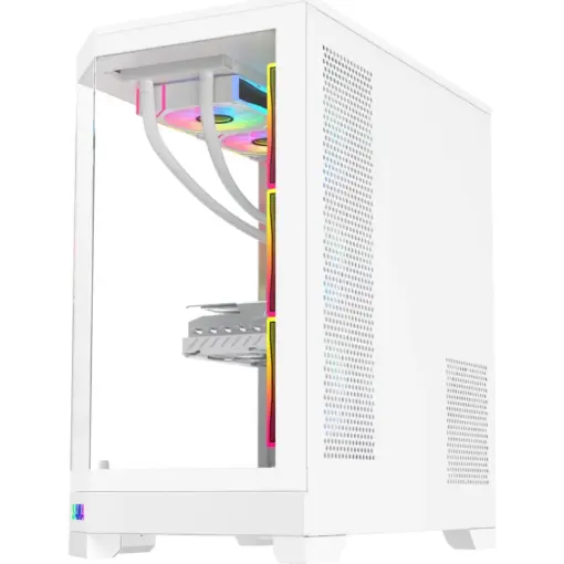 SAMA Neview 3021, Dual USB3.0 and Type C Tempered Glass ATX Full Tower Gaming Computer Case w/ 4 x 120mm ARGB Fans (3 x MB Side, 1 x Rear) Pre-Installed - White - Image 3